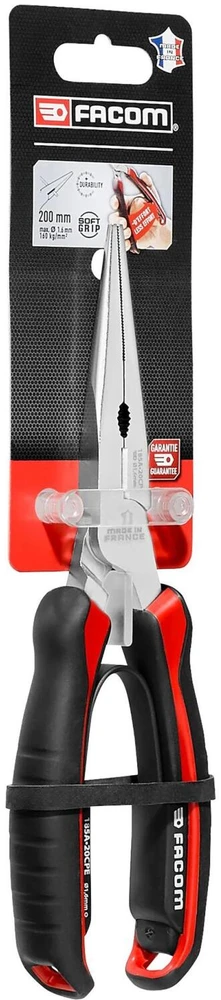 Facom 185A.20CPEPB pusapvalės tiesios nosies replės, 200mm, 2.9mm, plienas, ergonomiška rankena, grąžinimo spyruoklė, tether