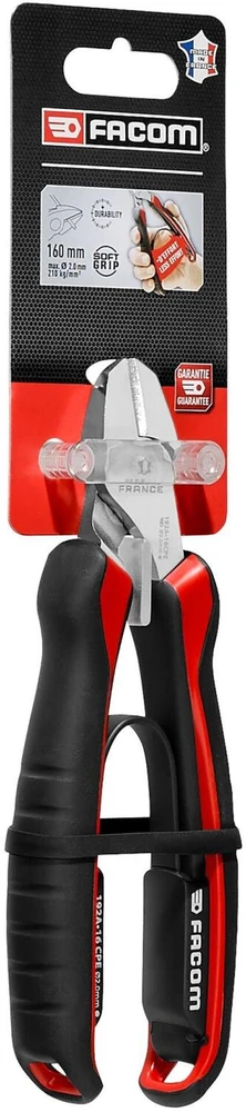Facom 192A.16CPEPB įstrižinės replės, 160mm, 2mm, 210kg/mm², ASME B107.500, ergonomiškos, bi-medžiaga