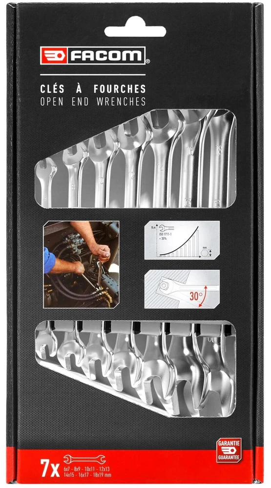 Double Open-end Wrench Set Facom 44.J7PB 6-19 mm 7 Dalys