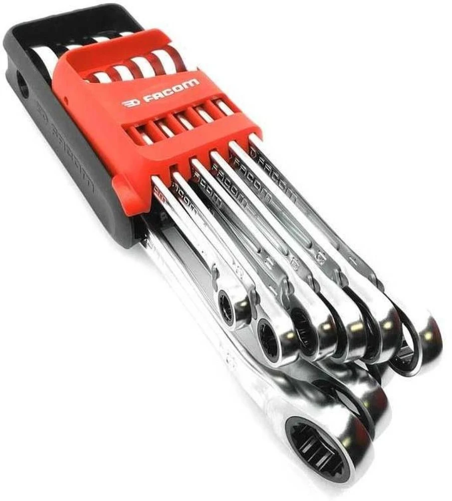 Facom 467B.JP10PB reketiniai kombinaciniai veržliarakčiai, 10vnt, 8-19mm, 72 dantys, 15° poslinkis, OGV® profilis