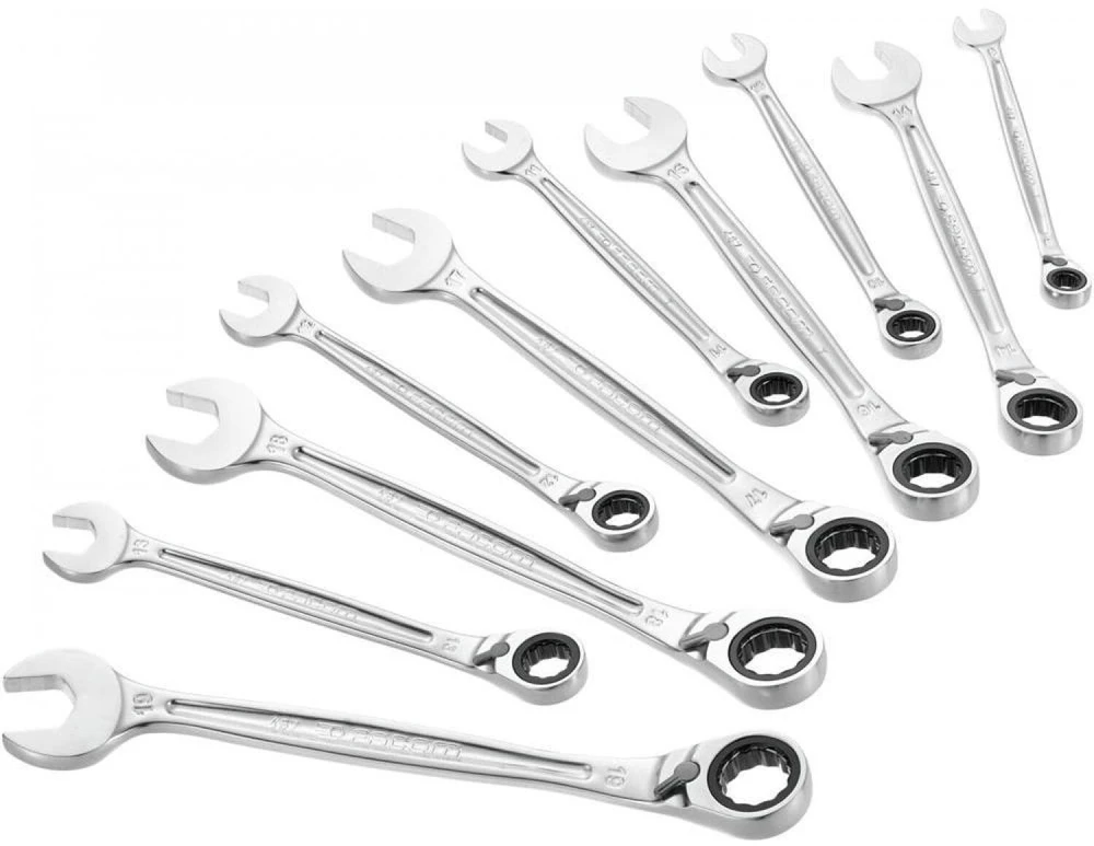 Facom 467B.JP10PB reketiniai kombinaciniai veržliarakčiai, 10vnt, 8-19mm, 72 dantys, 15° poslinkis, OGV® profilis