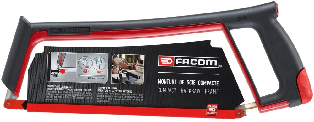 Facom 601PB kompaktiškas metalo pjūklas, 80kg ašmenų įtempimas, 45°/90°, 300mm ašmenys, 385x145mm