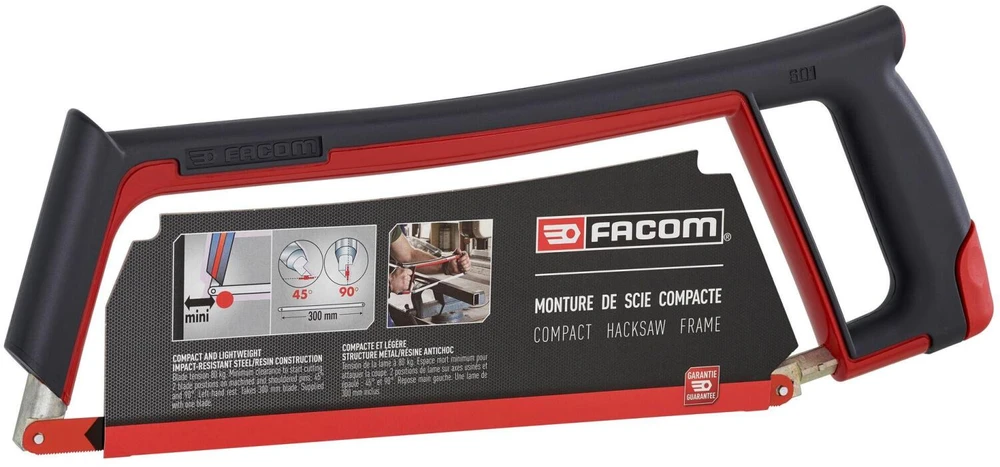 Facom 601PB kompaktiškas metalo pjūklas, 80kg ašmenų įtempimas, 45°/90°, 300mm ašmenys, 385x145mm
