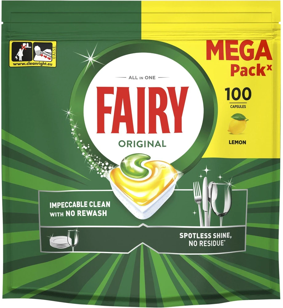 Indaplovių tabletės Fairy Platinum All In One Lemon, 100 vnt., citrinų kvapo