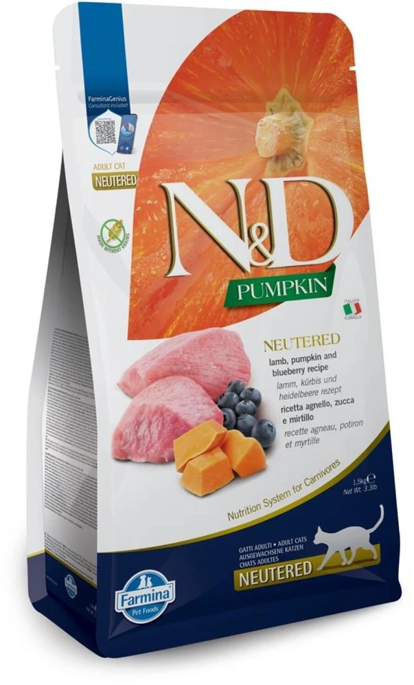 FARMINA N&D PUMPKIN CAT ėriena & BLUEBERRY NEUTERED ADULT 1,5kg