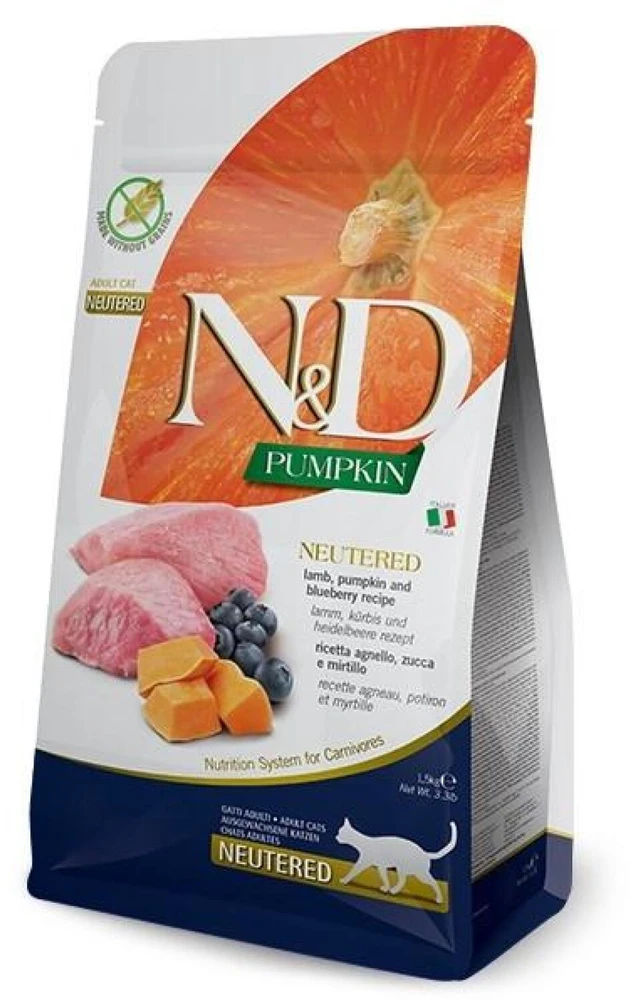 FARMINA N&D PUMPKIN CAT ėriena & BLUEBERRY NEUTERED ADULT 1,5kg