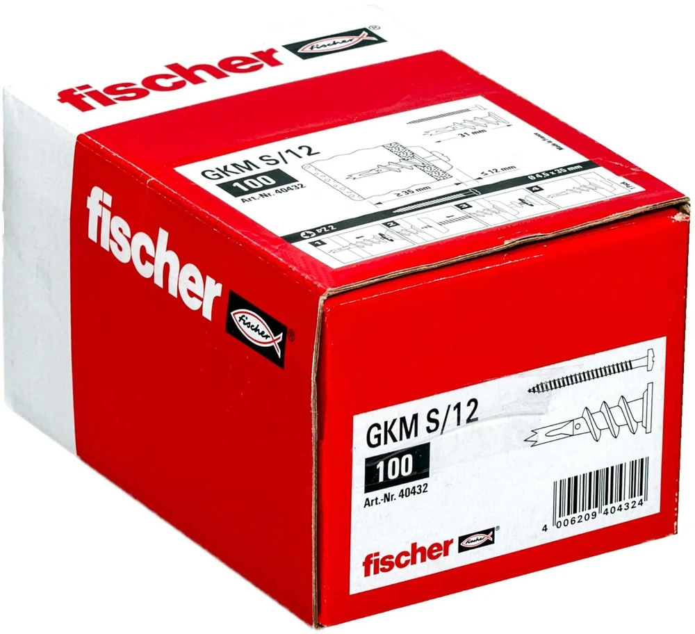 Fischer metaliniai gipskartonio kaiščiai GKM 12 (sidabrinis, 100 vnt, su varžtu)
