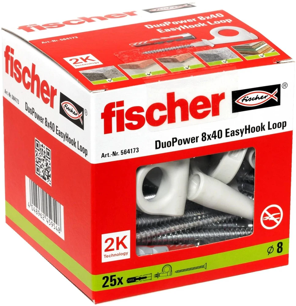Fischer sraigtinis inkaras / išsiplėtimo kaištis, 25 vnt. kablių ir išsiplėtimo kaiščių rinkinys