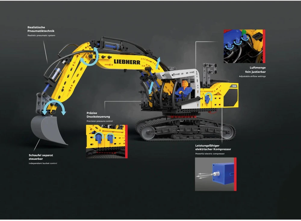 Fischer Technik Fischertechnik Liebherr R 938 surinkimo rinkinys 576450, 10 metų ir vyresni, 689 dalys, pneumatinis kompresorius