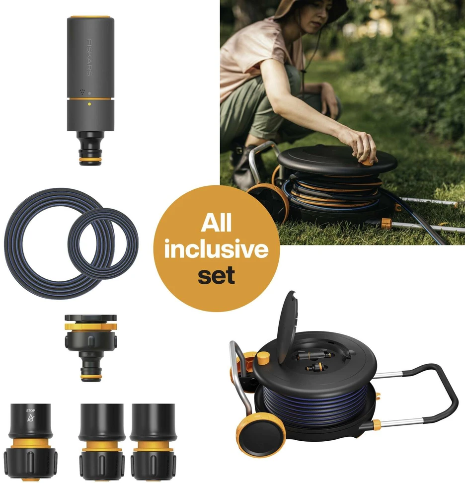 Fiskars Sodo ritė su 30 m žarna Waterwheel  L