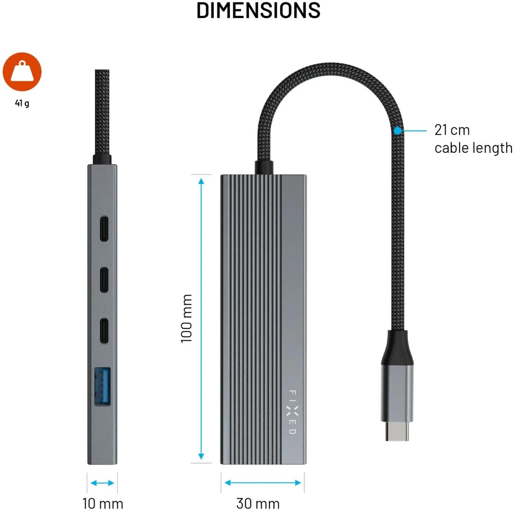 Šakotuvas Fixed FIKSUOTAS HUB Core. 5-in-1 nešiojamiesiems kompiuteriams ir planšetėms.