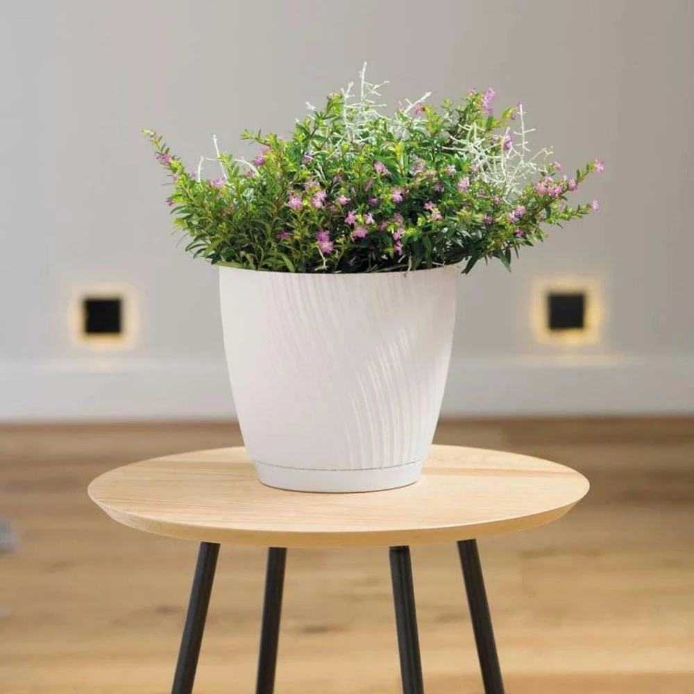 FORM PLASTIC Gėlių vazonas "Mika" su padėklu, 17 cm, baltas