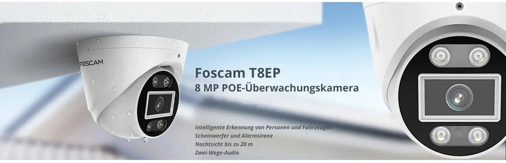 Foscam T8EP, IP apsaugos kamera, lauko, laidinė, „Amazon Alexa“ ir „Google Assistant“, 4500 K, FCC, CE, WEEE