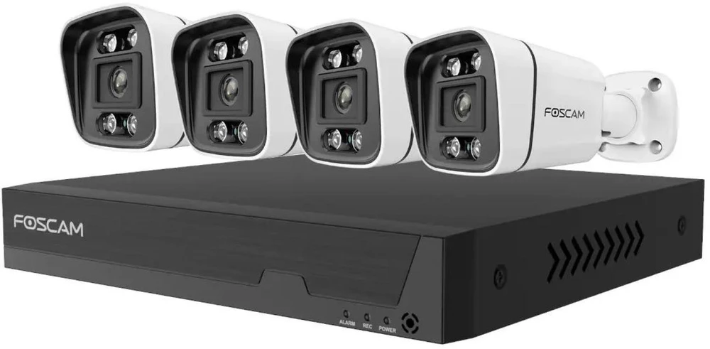 Foscam FNA108E-B4-2T Vaizdo stebėjimo sistema, balta, 4x 4K PoE kulkinė kamera, 1x 8 kanalų NVR
