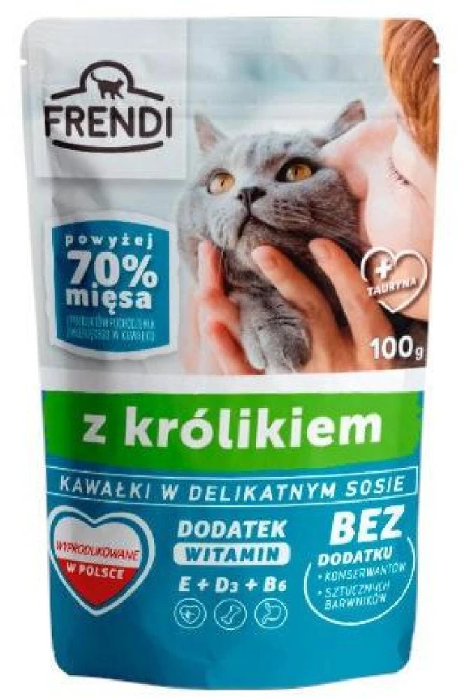 FRENDI Gabalėliai padaže su triušiena – drėgno kačių ėdalo – 100 g