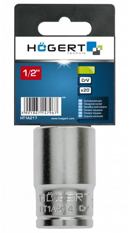 HOGERT Galvutės 1/2", šešiakampės, CrV plienas, 14 mm DIN 3124
