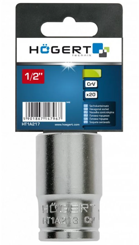 HOGERT Galvutės 1/2", šešiakampės, CrV plienas, 13 mm DIN 3124