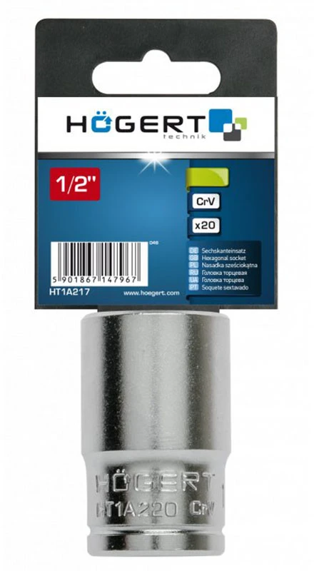HOGERT Galvutės 1/2", šešiakampės, metrinės, CrV plieno, 20 mm DIN 3124