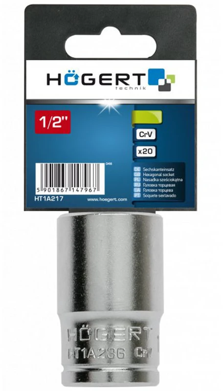 HOGERT Galvutės 1/2", šešiakampės, metrinės, CrV plieno, 36 mm DIN 3124