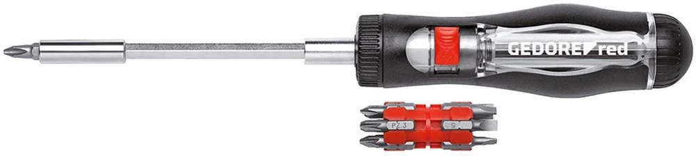 Gedore Raudona magazine ratchet screwdriver 13in1, 1/4 - juodas / red, with 13 bits - 3301337