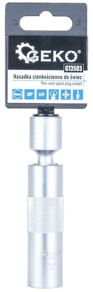 Geko Plonasienė veržliaraktinė galvutė su vyriu žvakėms 16mm 3/8'' CrV (100)