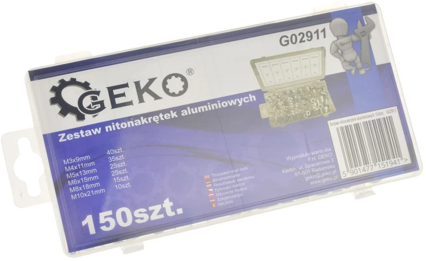 Geko Rinkinys aliuminio kniedžių veržlės 150 vnt. (20)
