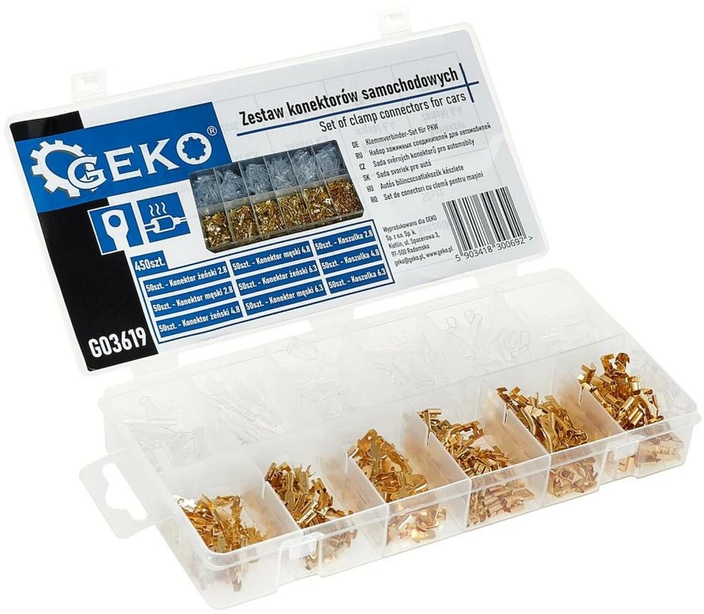 Geko Automobilinių jungčių rinkinys su dangteliais 450 vnt. (20)