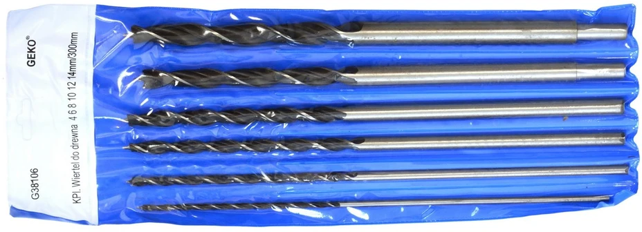 Geko grąžtas, 6 medienos grąžtų rinkinys, 4-14 mm / 300 mm (20 vnt.)