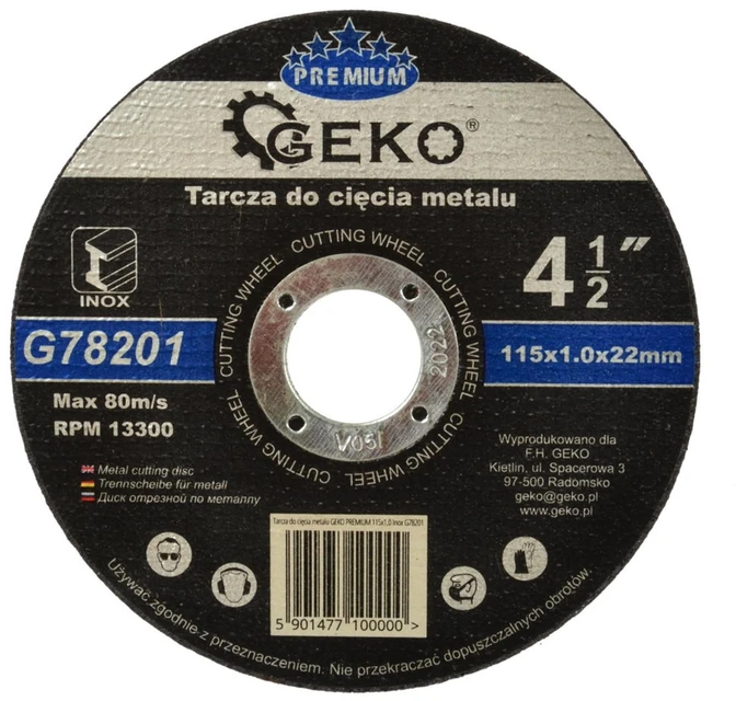 Geko Tarcza do cięcia metalu PREMIUM 115x1,0 Inox(10/100/400)
