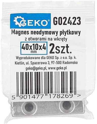 Geko Magnes neodymowy płytkowy su otworami na wkręty 40x10x5mm 2vnt.(2)