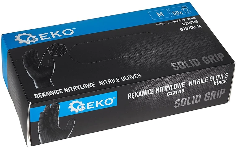 Geko SOLID GRIP nitrilo pirštinės, 50 vnt., M dydis, juodos (10)