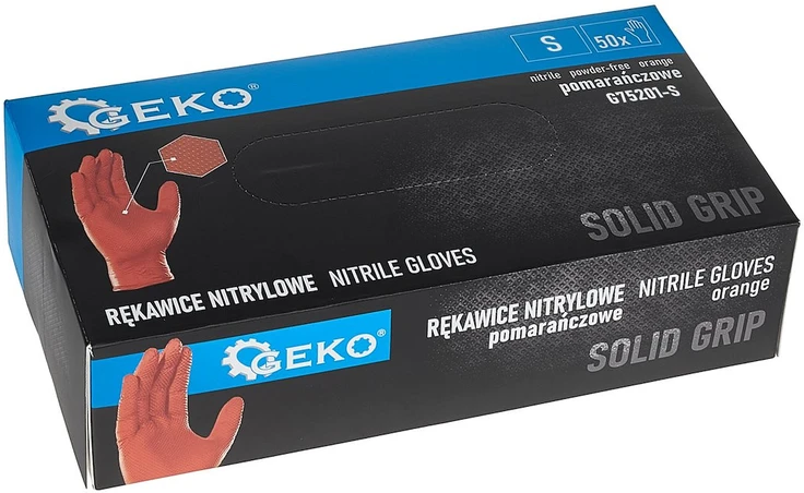 Geko Nitrilinės pirštinės SOLID GRIP 50 vnt. dydis S oranžinės (10)