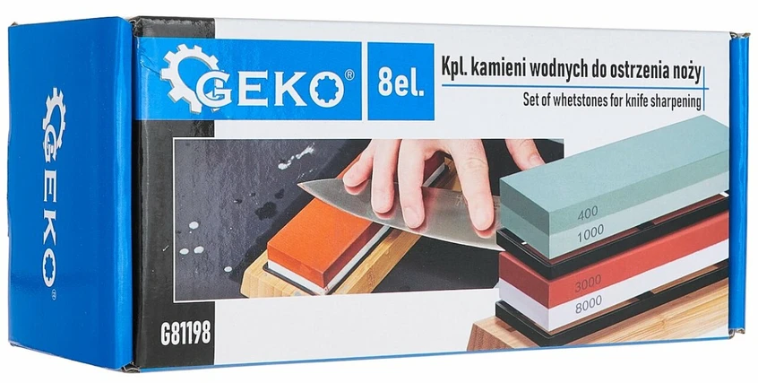 Geko rinkinys vandens akmenų su kampuotu kreiptuvu peiliams galąsti 8 vnt. (8)