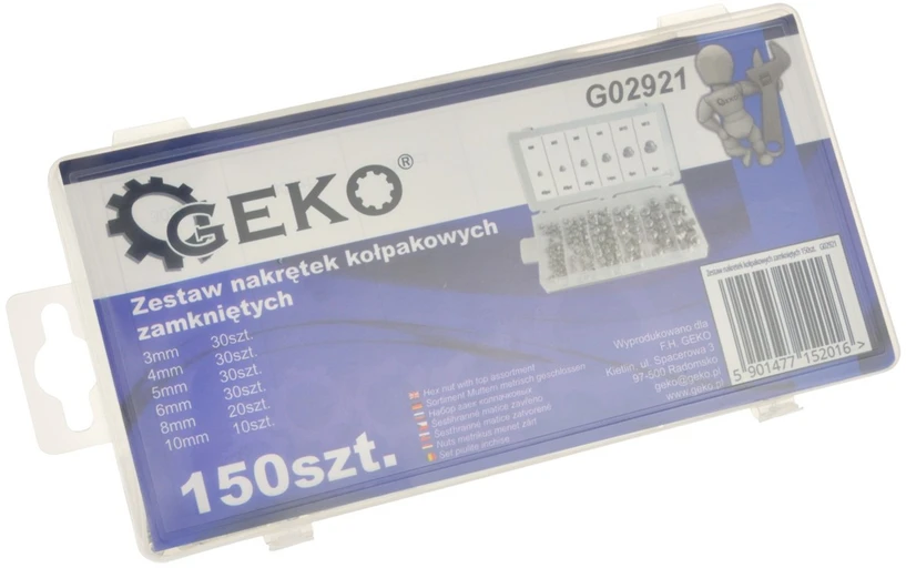 Geko Rinkinys NAKRĘTEK KOŁPAKOWYCH ZAMKNIĘTYCH 150SZT.(20) G02921 GEKO
