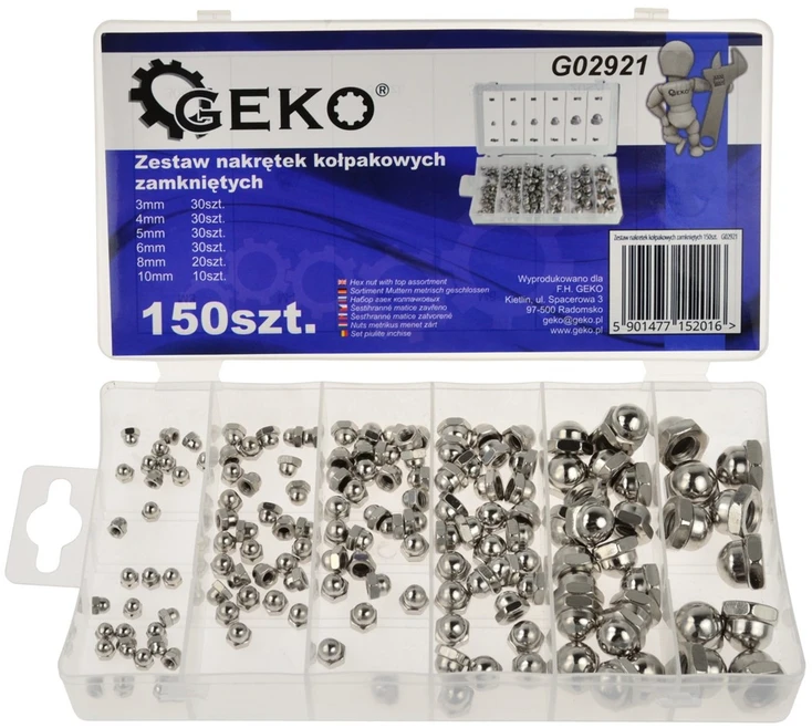 Geko Rinkinys NAKRĘTEK KOŁPAKOWYCH ZAMKNIĘTYCH 150SZT.(20) G02921 GEKO
