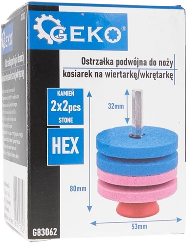Geko Dviguba aštrinimo priemonė vejapjovių peiliams, skirta gręžtuvui/suktuvui 2x53mm HEX (100)