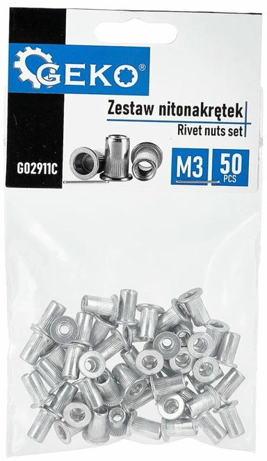 Geko Aliuminio kniedžių veržlių rinkinys M3 0,5-1,5 50 vnt. (300)