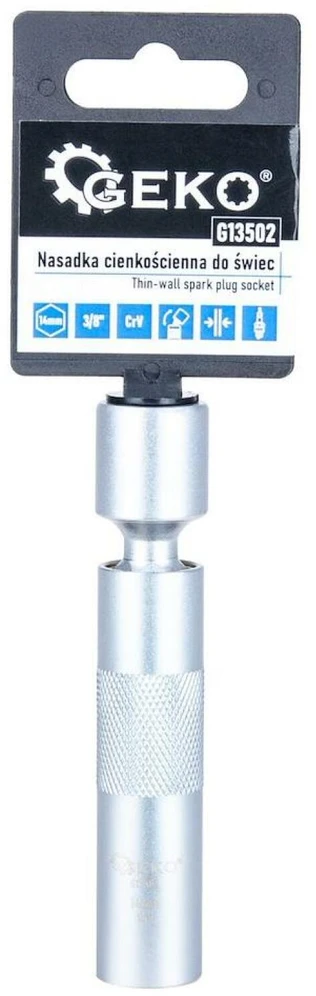 Geko Plonasienė veržliaraktinė galvutė su šarnyru žvakėms 14 mm 3/8'' CrV (100)