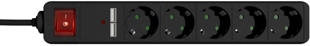Gembird EnerGenie | Prailgintuvas su USB įkrovikliu, 5 lizdai, 1,5 m, Juodas | SPG5-U2-5-02
