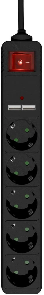 Gembird EnerGenie | Prailgintuvas su USB įkrovikliu, 5 lizdai, 1,5 m, Juodas | SPG5-U2-5-02
