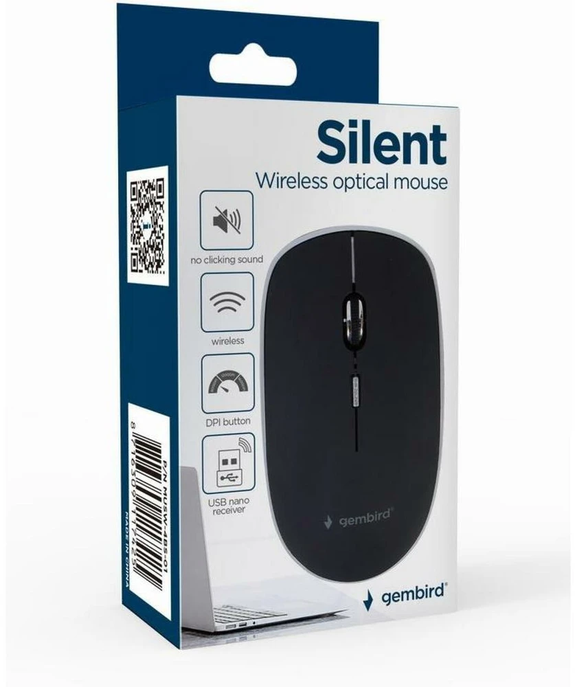 Gembird | Silent Optinė belaidė pelė | MUSW-4BS-01 | Optinė pelė | USB | Juodas