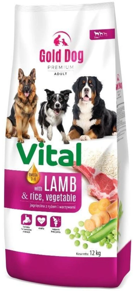 GDD GOLD DOG Premium Vital su ėriena ir ryžiais – sausas Maistas šunims – 12kg
