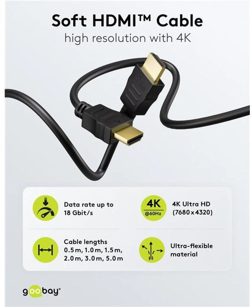 Goobay 80103 Soft HDMI High-Speed kabelis su Ethernet | Soft | 2 m