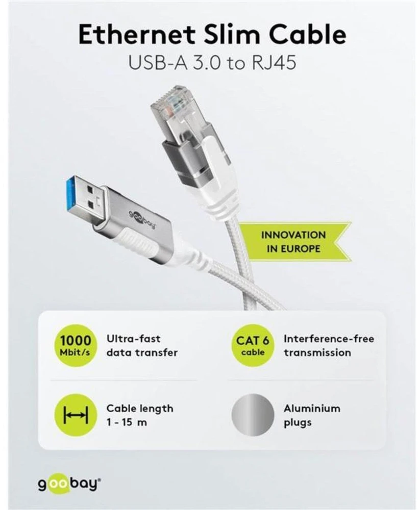 Goobay 74381, USB 3.0 A tipo, RJ45, 5 m, baltas