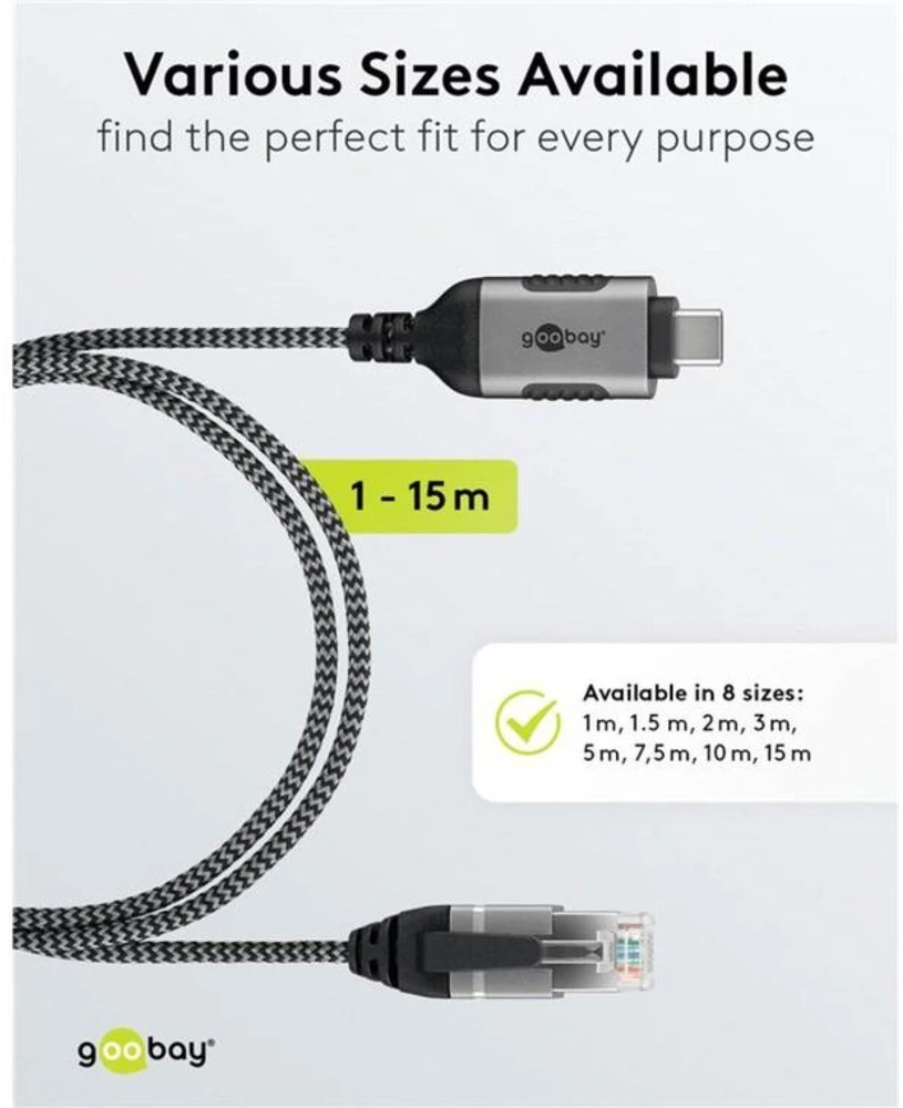 Goobay 74404, USB 3.1 A tipo, RJ45, 3 m, juodas, sidabrinis