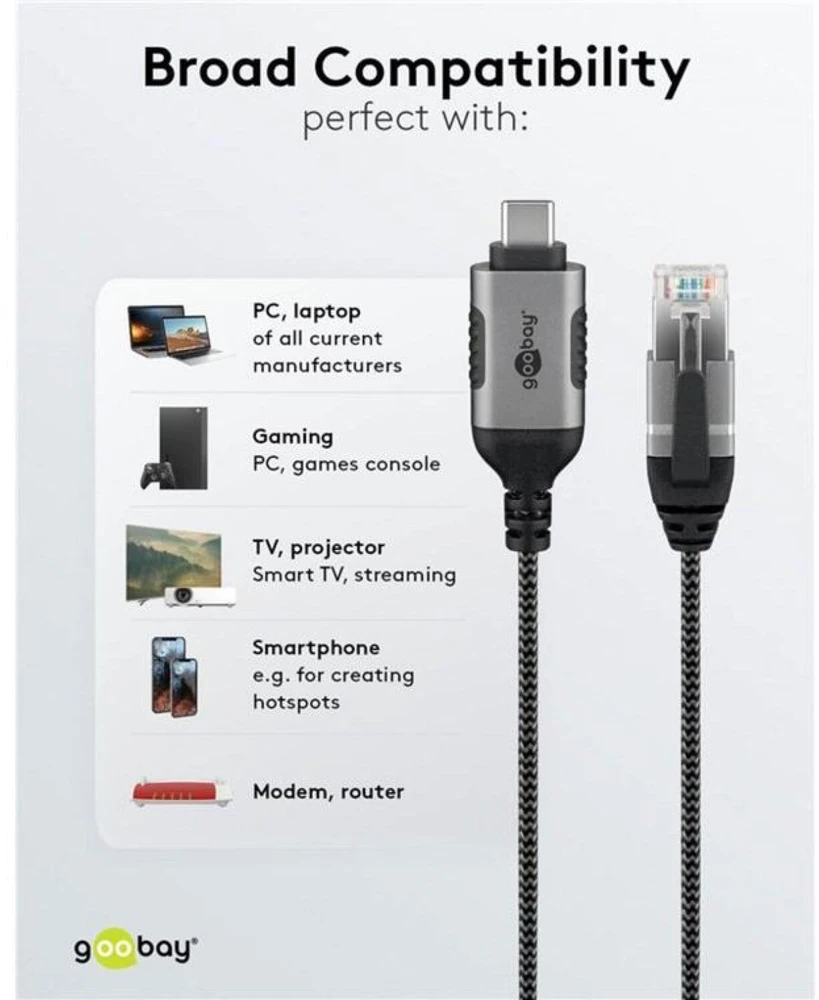 Goobay 74404, USB 3.1 A tipo, RJ45, 3 m, juodas, sidabrinis