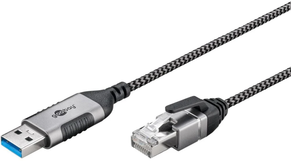 Goobay 74393, USB 3.0 A tipo, RJ45, 1 m, Juoda, Sidabras