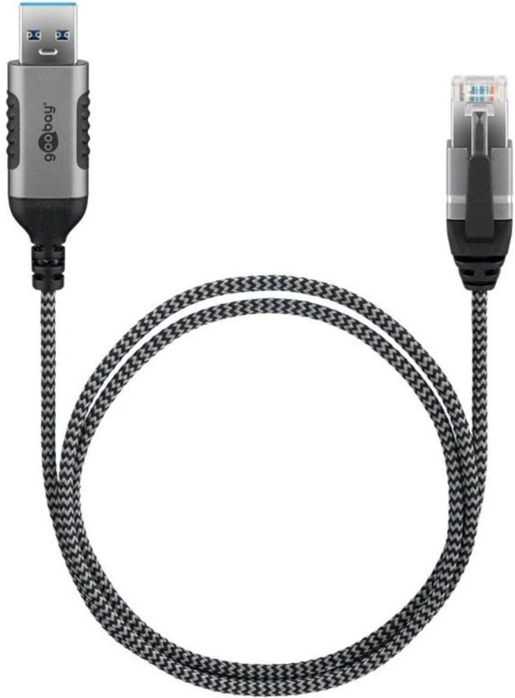 Goobay 74393, USB 3.0 A tipo, RJ45, 1 m, Juoda, Sidabras