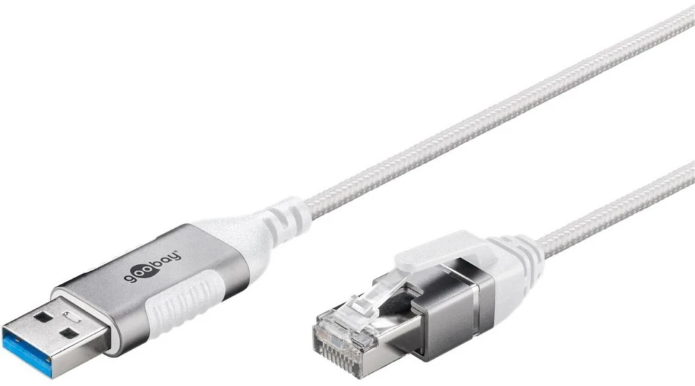 Goobay 74377, USB 3.0 A tipo, RJ45, 1 m, baltas
