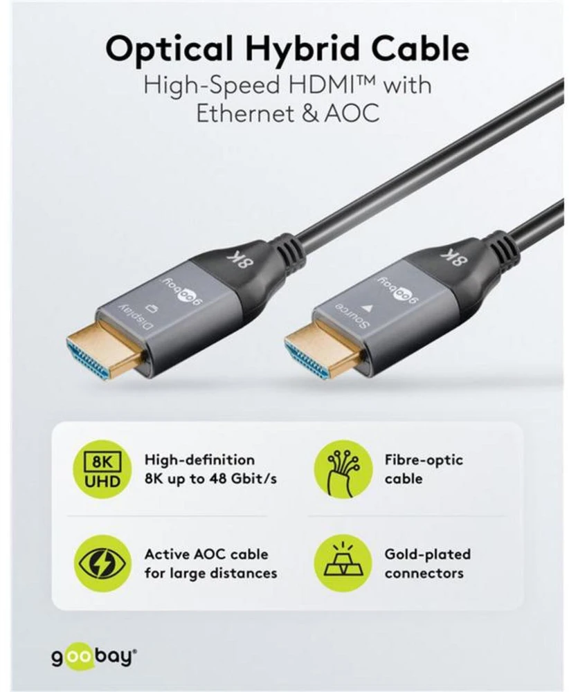 Goobay Optinis hibridinis itin didelės spartos HDMI™ kabelis su Ethernet (AOC)